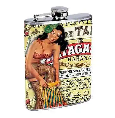 Vintage Cuban Cigar Box Sexy Girl 8oz Stainless Steel Flask Drinking Whiskey  • $14.95