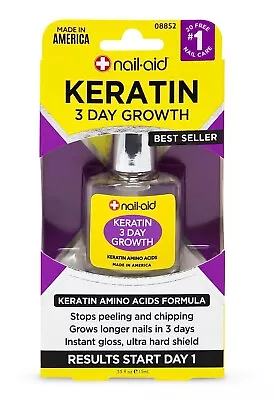 Nail-Aid Keratin 3 Day Growth Nail Treatment & Strengthener Clear 0.55 Fl Oz • $9.98