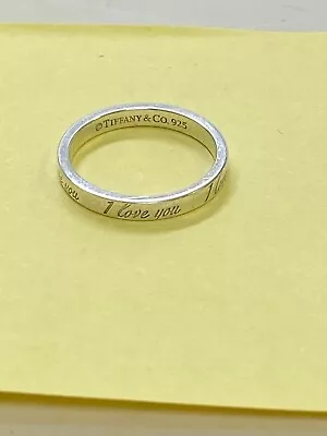 Tiffany & Co. Sterling Silver Etched  I LOVE YOU  Stackable Band Ring Sz 7.75 • $149.95