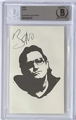 Bono U2 Signed B&W Picture Photograph Print Cut BAS Beckett Certified Autograph • $399.99