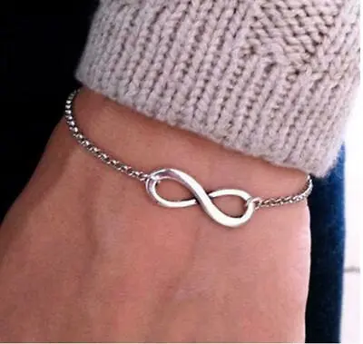 Solid 925 Sterling Silver Infinity Forever Figure 8 Bracelet Hand Chain • $8.99