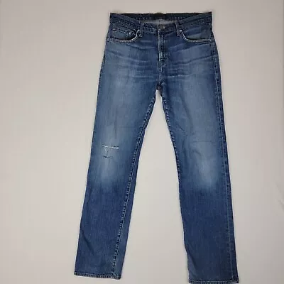 J Brand Jeans Cole Straight Leg Indigo Blue Distressed USA Made Sz 34 • $29.99