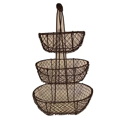 Primitive Farmcore Rustic Wire Counter Top Basket Veg Bin Organizer Cottagecore  • $38.99