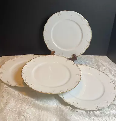 4 Haviland & Co Limoges Marseille Schleiger #421 Dinner Plates Gold Scroll • £12.06