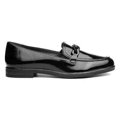 Jana Softline Womens Shoe Black Slip On Patent Loafers Shoezone SIZE • £24.99