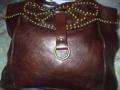 Michael Kors Gorgeous Brown Stud Leather Hobo Tote Hippie Travel Work Boho Bag • $189.05