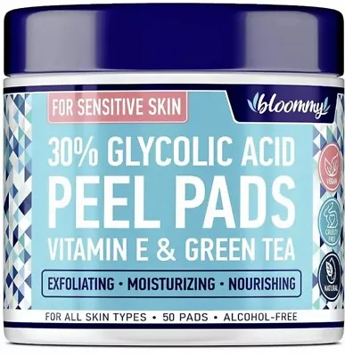 Glycolic Acid Pads Peel For Sensitive Skin With Vitamin E & Green Tea 50 Pads • $10.83