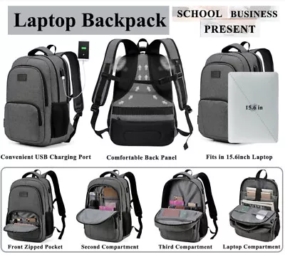 School Bags Travel Laptop Backpack 15.6 Inch Large Office USB Charging Port IPad • $97.89