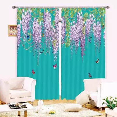 Blue Amino Butterfly 3D Curtain Blockout Photo Printing Curtains Drape Fabric • $211.92