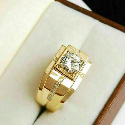 2CT 10k Yellow Gold Over Mens Round Created Diamond Wedding Band Engagement Ring • $149.49