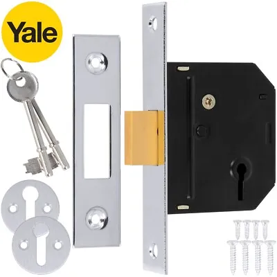 YALE CHROME DEAD LOCK 64mm 3 Lever Wooden Door Safety Security Latch Bolt 2 Key • £10.53