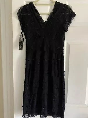 MARINA Black Lace Beaded Sequin Women's Tiered Dress NWT Size 4 • $50