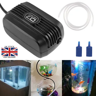 £10.99 • Buy Aquarium Fish Tank Air Pump Quite Silent Flow Oxygen Bubbles Stone Outlet Valve