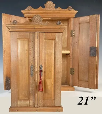 Antique Country French 21  Tall Apprentice Armoire Doll Furniture Wall Cabinet • $671.25