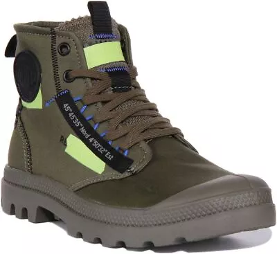 Palladium Pampa Hi Unisex Lace Up Vegan Ankle Boots In Olive Size UK 4 - 12 • £65.99