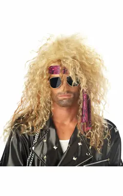 Mens Rocker Blonde Wig Punk Heavy Metal 80s Fancy Dress Costume Accessory • £29.99