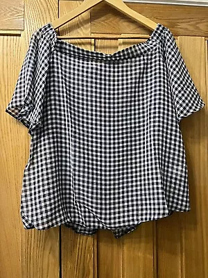 BNWT Ladies Navy And White Gingham Bardot Top Size 8 • £0.99