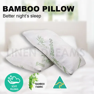2x Aus Made Bamboo Cover Microfibre Polyester Fill Family Pillow  40x70cm • $35.80