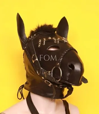 Real Leather Horse Pony Mask BDSM Horse Head Hood Fetish Mask Adult Costume • £69.50