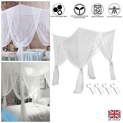 Four Corner Post Bed Curtain Canopy Large Mosquito Net Bedroom Decoration UK • £10.54