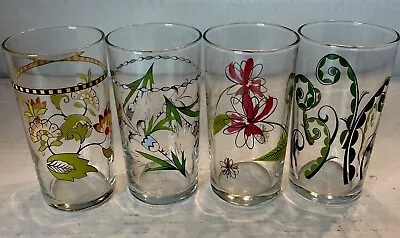 Set Of 4 Unique Vintage Libbey Glass Juice Floral 6 OZ  Mid Century Great Shape • $29.99
