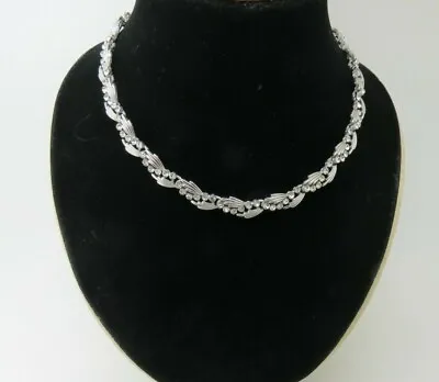 Vintage Trifari Rhinestone Necklace Link Collar 16  Collar Rhodium Plated Nice • $49