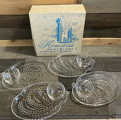 Vintage 1950's Homestead Snack Set By Federal Glass Four Plates Four Cups 8pc • $15