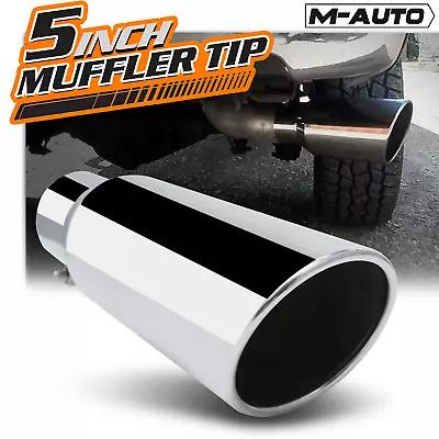 Chrome 12  Slant Exhaust Pipe Tail 3.5 Inlet 5 Outlet Muffler Angle Cut Roll Tip • $28.99