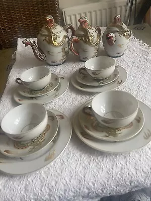 £290 • Buy Japanese Yamasan China Lithopane Dragon Geisha Theme Tea Set Hand Painted.