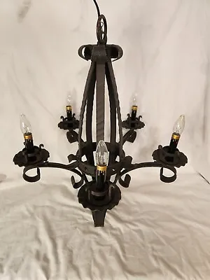 Vintage Spanish Colonial / Gothic Black Wrought Iron Hanging Chandelier • $315