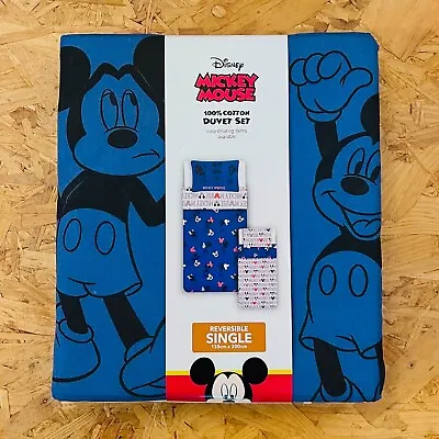 Disney Mickey Mouse Reversible SINGLE Duvet Set 100% Cotton - NEW • £14.95