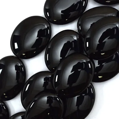 AA Black Onyx Flat Oval Beads Gemstone 15.5  Strand 14mm 18mm 20mm • $10.99