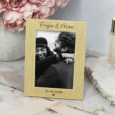 Personalised Wooden Photo Frame Couples Names & Date Anniversary Wedding Gift • £7.99