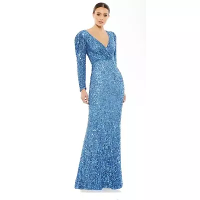 Mac Duggal Sz 10 5510-French Blue Puff Shoulder Sequined Surplice Gown NWT!! • £379.97