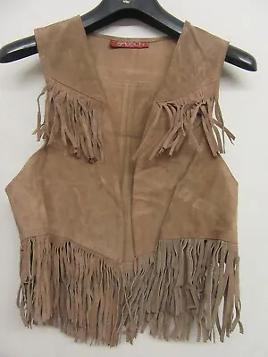 Vintage Leather Western Cowgirl Boho Hippy Waist Coat Jacket Size 6 Tassels • £34