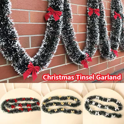 Christmas Tinsel Garland With Bow Xmas Tree Decor Fireplace Hanging Ornament 2m • $9.13