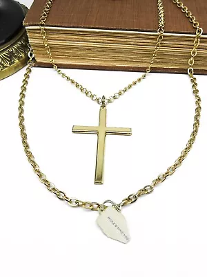 Vintage Stix Baer & Fuller Layered Gold Tone Cross Pendant Chain Necklace F39 • $18.69