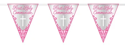 First Holy Communion Bunting Banner - Party - Pink - Cross - Girl 1st  • £3.59