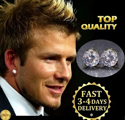 Mens Womens Luxury Silver Diamond Crystal Stud Earrings PERFECT UNISEX GIFT NEW • £4.99
