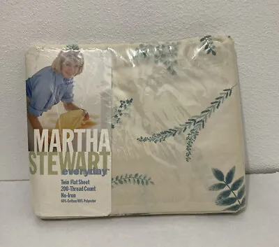 Vintage Martha Stewart Everyday Flat Sheet 200 No Iron Wood Fern Print Green • $16.99