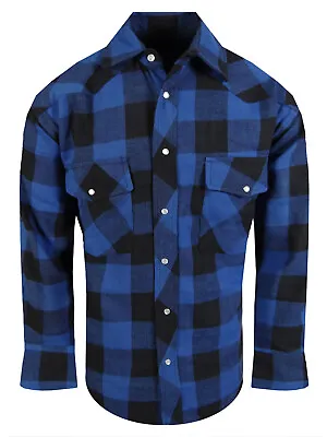 Heavy Plaid Flannel Shirt Rugged Western Mens Workwear Snap Up Pockets BIG FIT! • $22.95