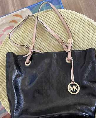 Michael Kors Grab Bag Convertible Tote Bag MK Signature MIRROR METALLIC Black • $44.10