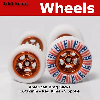 Muscle Car Long Axle - Red American Drag Slicks - 10mm/12mm For Hot Wheels • $3.99