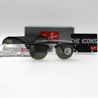 RAY BAN RB3013 Clubmaster Polarized Sunglasses Black Frame Green Lens • $98.88