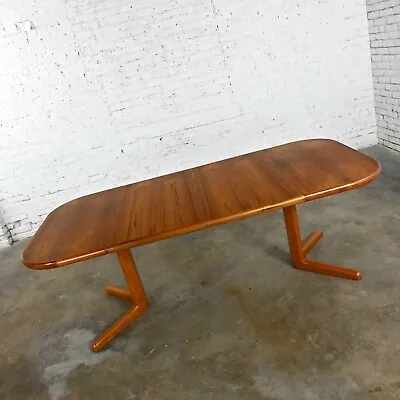 Teak Scandinavian Modern Expanding Dining Table With 2 Leaves Style Neils Moller • $4495
