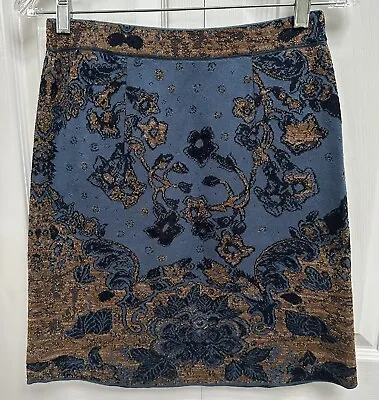 $169 Peruvian Connection SZ S Pima Metallic Jacquard Knit Newbury A-Line Skirt • $50