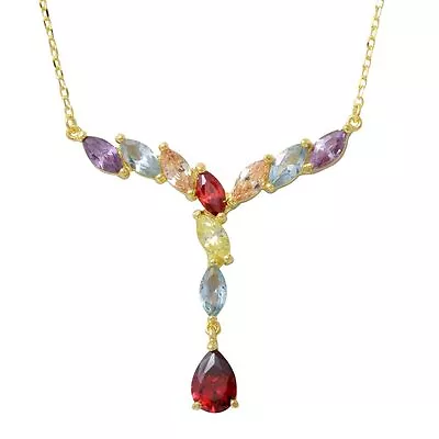 $74.38 • Buy  V - Shape Multi-color Necklace Pendant/925 Sterling Silver  / 18'' 
