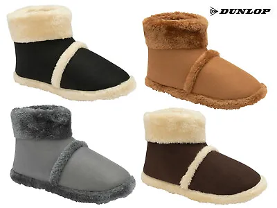 Mens Dunlop Boot Slippers Stylish Warm Soft Comfy Faux Fur Lining Outdoor Sole • £14.95