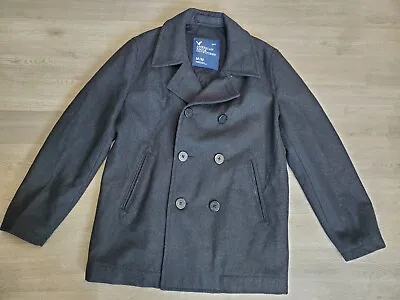 American Eagle Wool Blend Peacoat Front Men's Size Medium Black/Gray Coat Lined  • $20