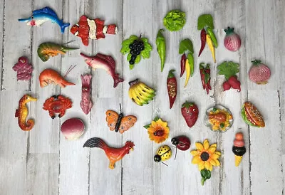 Lot Of 30 Vintage Refrigerator Magnets Fruits Vegetables Food Fish And More • $21.88